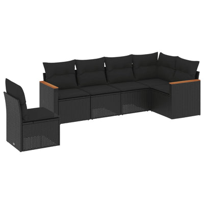 6 Piece Garden Sofa Set with Cushions Black Poly Rattan Payday Deals