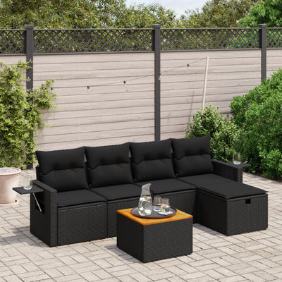 6 Piece Garden Sofa Set with Cushions Black Poly Rattan