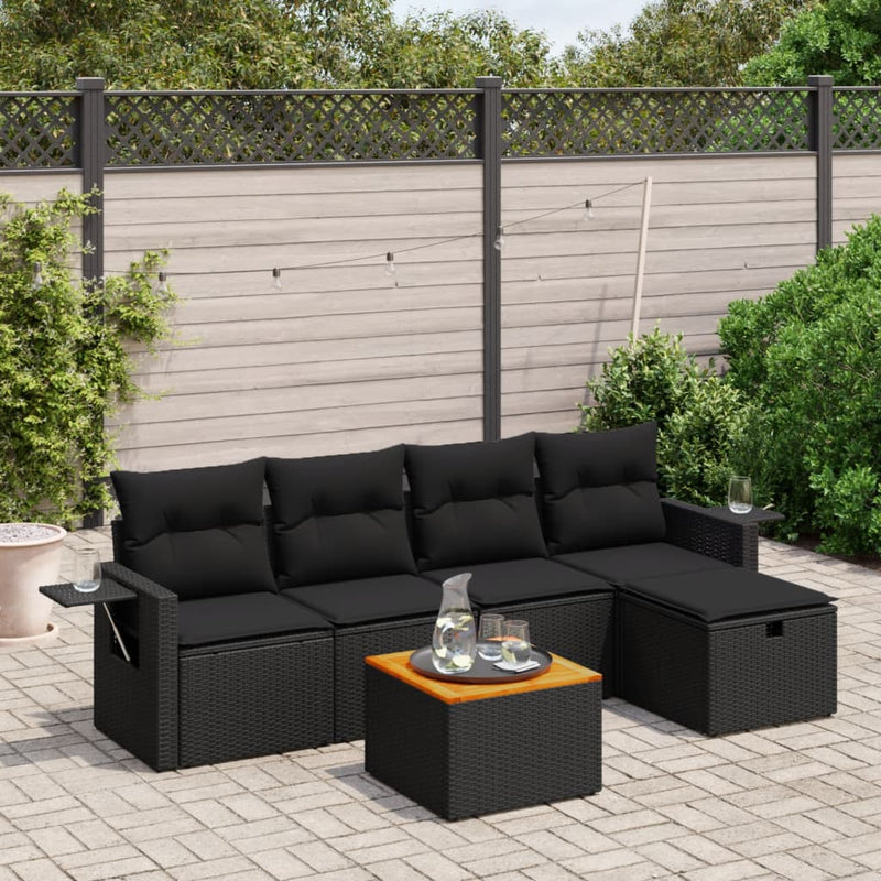 6 Piece Garden Sofa Set with Cushions Black Poly Rattan Payday Deals