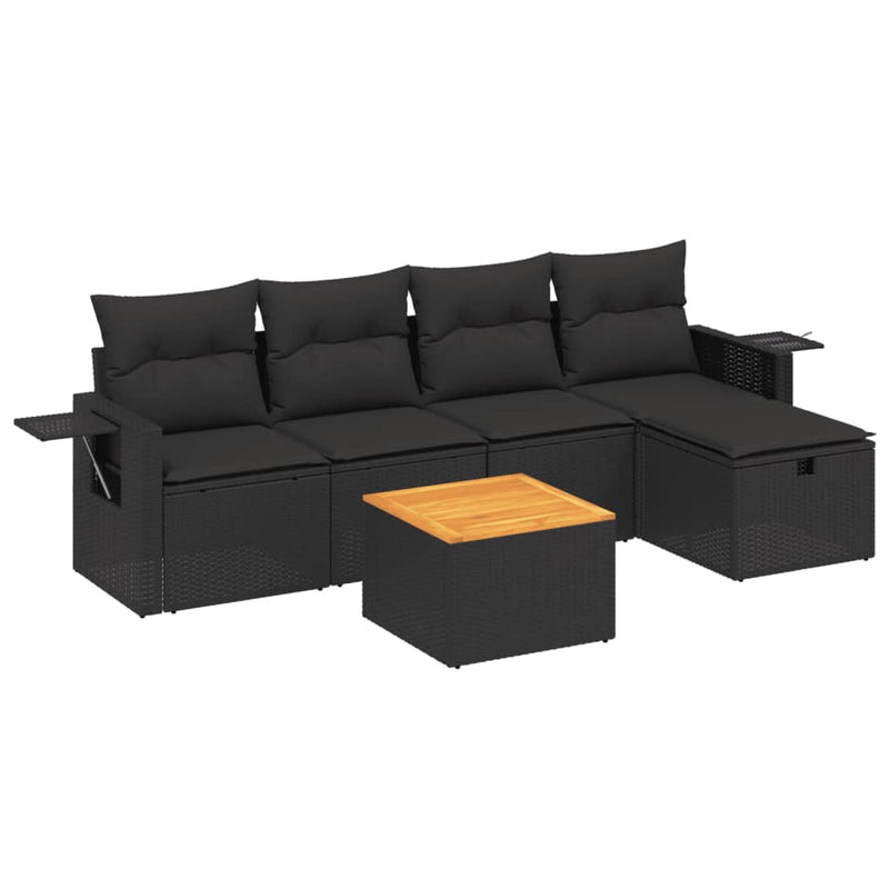 6 Piece Garden Sofa Set with Cushions Black Poly Rattan Payday Deals