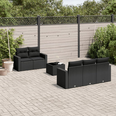 6 Piece Garden Sofa Set with Cushions Black Poly Rattan