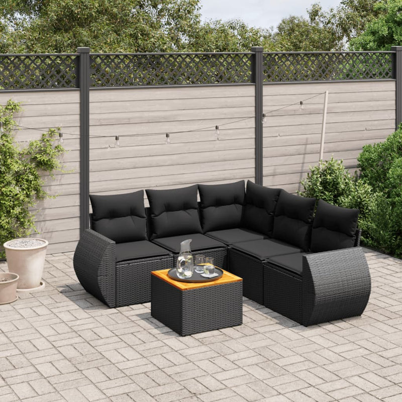 6 Piece Garden Sofa Set with Cushions Black Poly Rattan Payday Deals