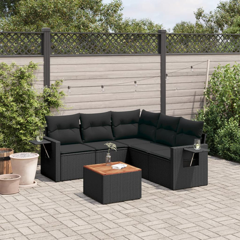 6 Piece Garden Sofa Set with Cushions Black Poly Rattan Payday Deals