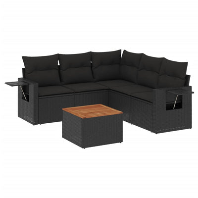 6 Piece Garden Sofa Set with Cushions Black Poly Rattan Payday Deals