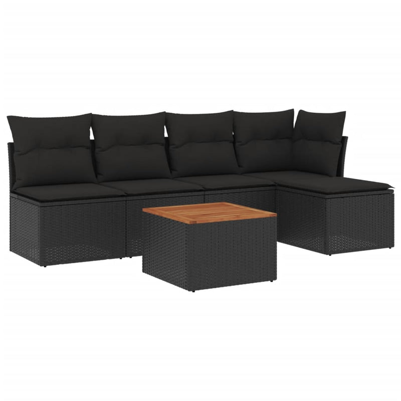 6 Piece Garden Sofa Set with Cushions Black Poly Rattan Payday Deals