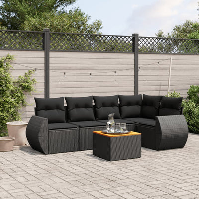 6 Piece Garden Sofa Set with Cushions Black Poly Rattan