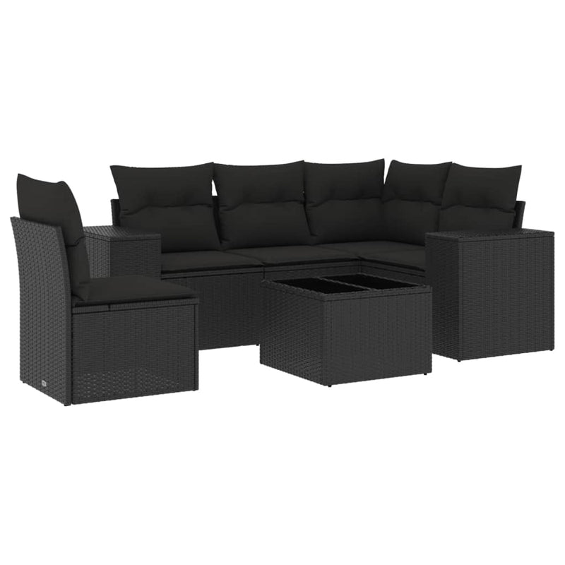 6 Piece Garden Sofa Set with Cushions Black Poly Rattan Payday Deals