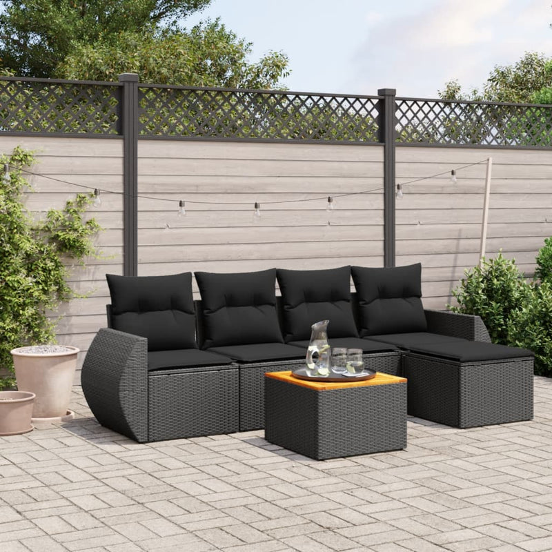 6 Piece Garden Sofa Set with Cushions Black Poly Rattan Payday Deals