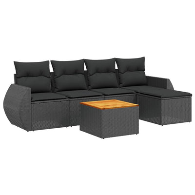 6 Piece Garden Sofa Set with Cushions Black Poly Rattan Payday Deals