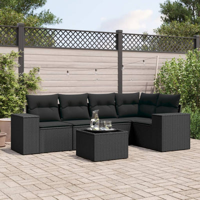 6 Piece Garden Sofa Set with Cushions Black Poly Rattan