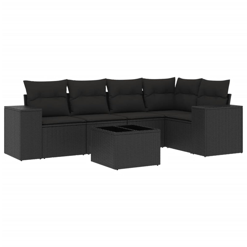 6 Piece Garden Sofa Set with Cushions Black Poly Rattan Payday Deals