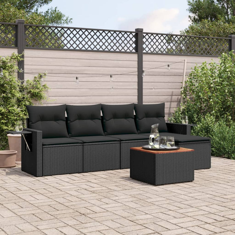 6 Piece Garden Sofa Set with Cushions Black Poly Rattan Payday Deals