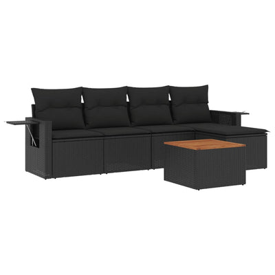 6 Piece Garden Sofa Set with Cushions Black Poly Rattan Payday Deals