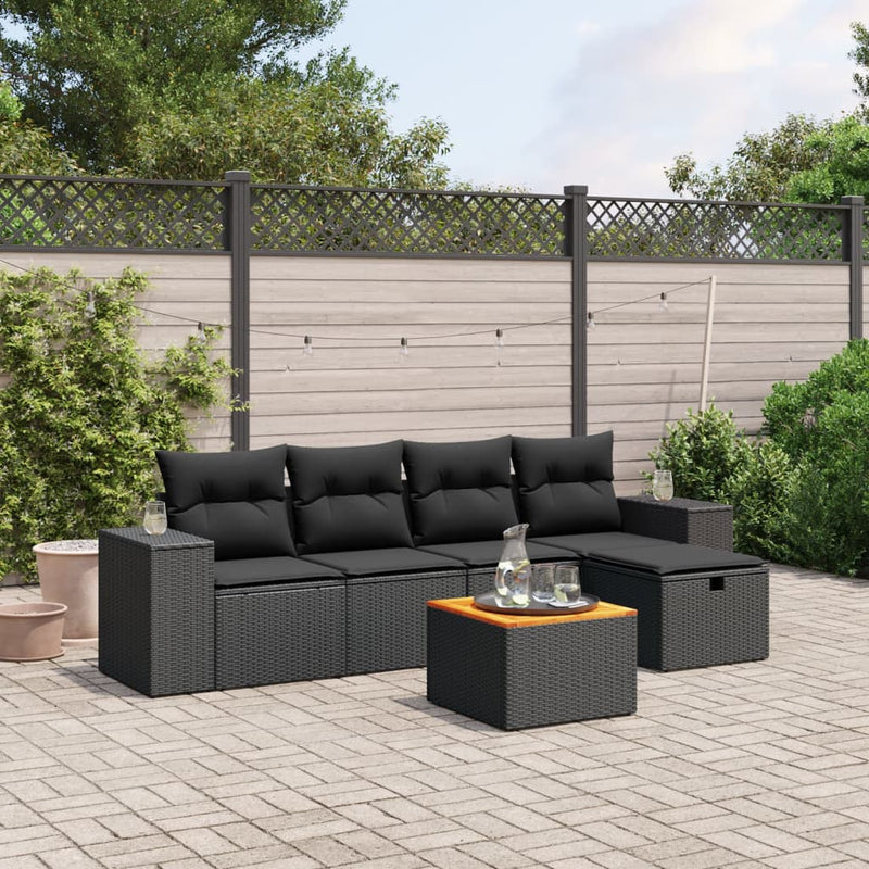 6 Piece Garden Sofa Set with Cushions Black Poly Rattan Payday Deals