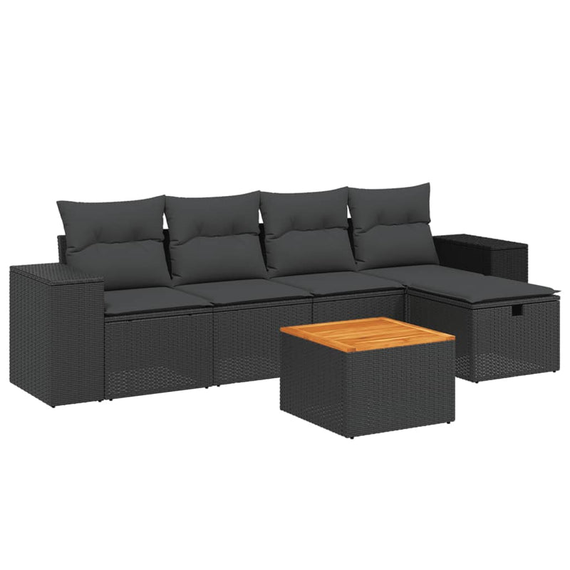 6 Piece Garden Sofa Set with Cushions Black Poly Rattan Payday Deals