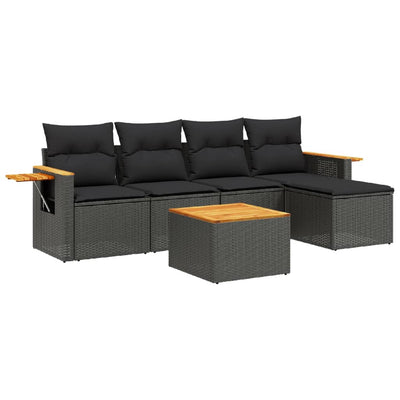 6 Piece Garden Sofa Set with Cushions Black Poly Rattan Payday Deals