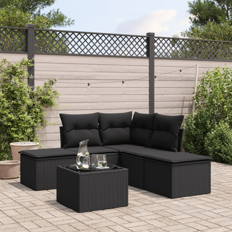 6 Piece Garden Sofa Set with Cushions Black Poly Rattan Payday Deals