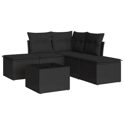 6 Piece Garden Sofa Set with Cushions Black Poly Rattan Payday Deals