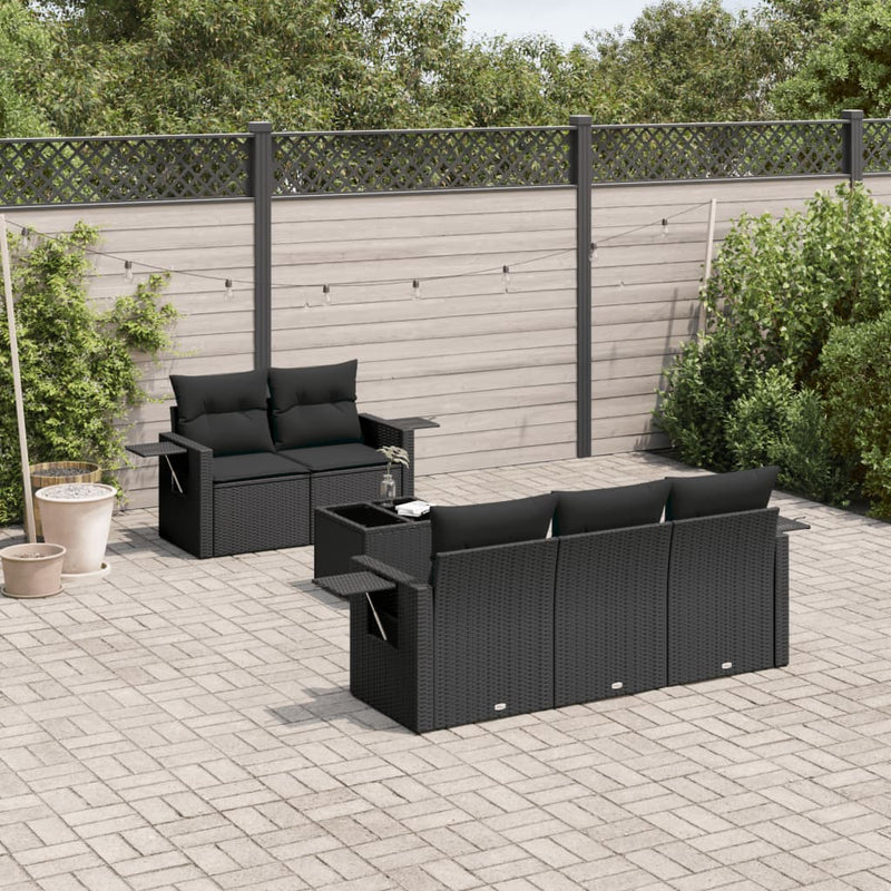 6 Piece Garden Sofa Set with Cushions Black Poly Rattan Payday Deals