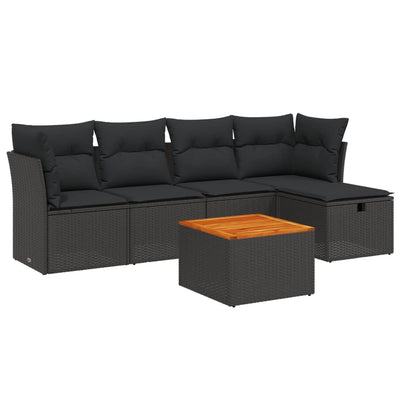 6 Piece Garden Sofa Set with Cushions Black Poly Rattan Payday Deals