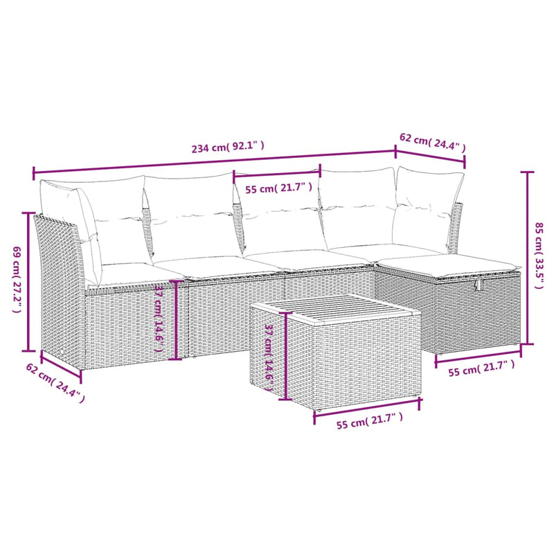 6 Piece Garden Sofa Set with Cushions Black Poly Rattan Payday Deals