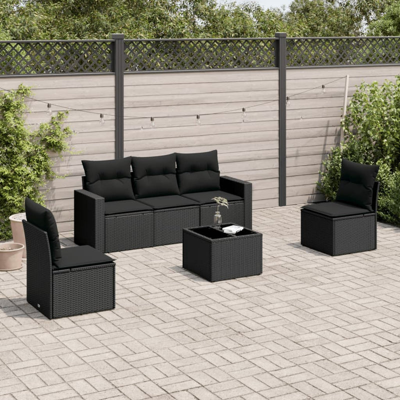 6 Piece Garden Sofa Set with Cushions Black Poly Rattan Payday Deals