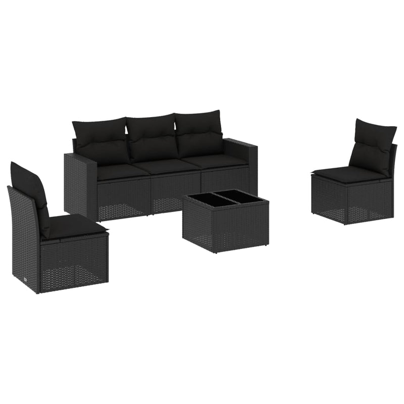 6 Piece Garden Sofa Set with Cushions Black Poly Rattan Payday Deals