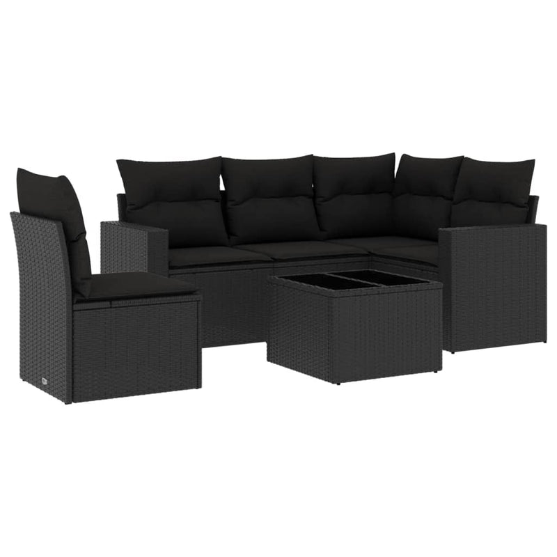 6 Piece Garden Sofa Set with Cushions Black Poly Rattan Payday Deals