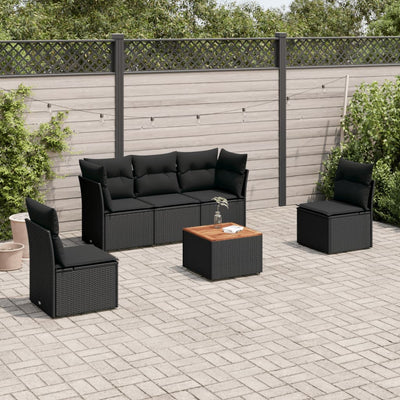 6 Piece Garden Sofa Set with Cushions Black Poly Rattan