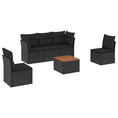 6 Piece Garden Sofa Set with Cushions Black Poly Rattan Payday Deals