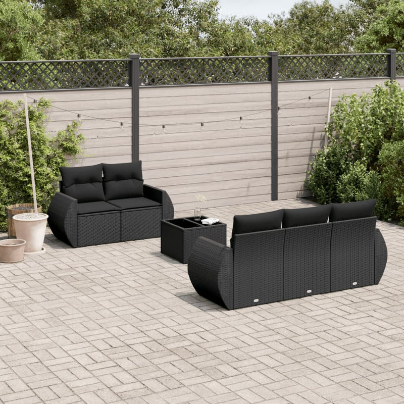 6 Piece Garden Sofa Set with Cushions Black Poly Rattan Payday Deals