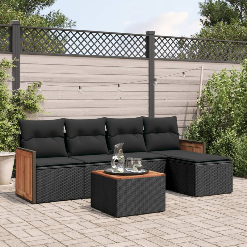 6 Piece Garden Sofa Set with Cushions Black Poly Rattan Payday Deals