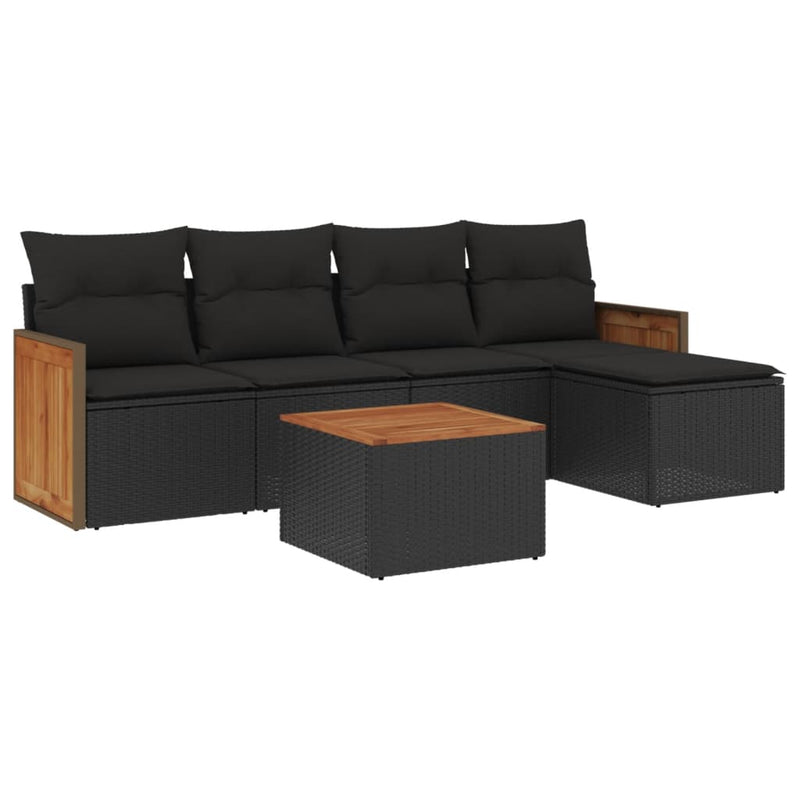 6 Piece Garden Sofa Set with Cushions Black Poly Rattan Payday Deals