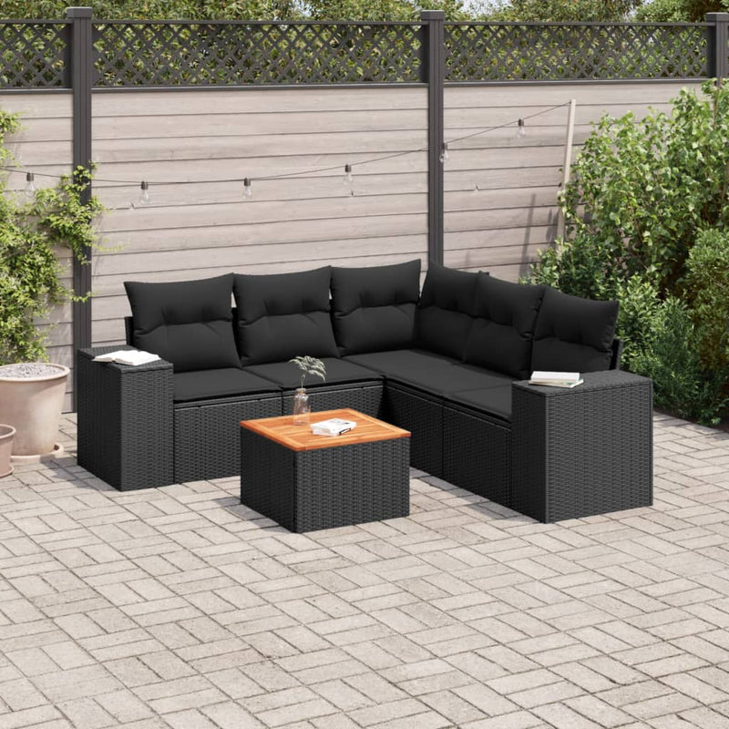 6 Piece Garden Sofa Set with Cushions Black Poly Rattan Payday Deals