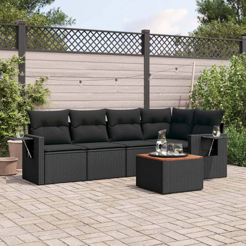 6 Piece Garden Sofa Set with Cushions Black Poly Rattan Payday Deals