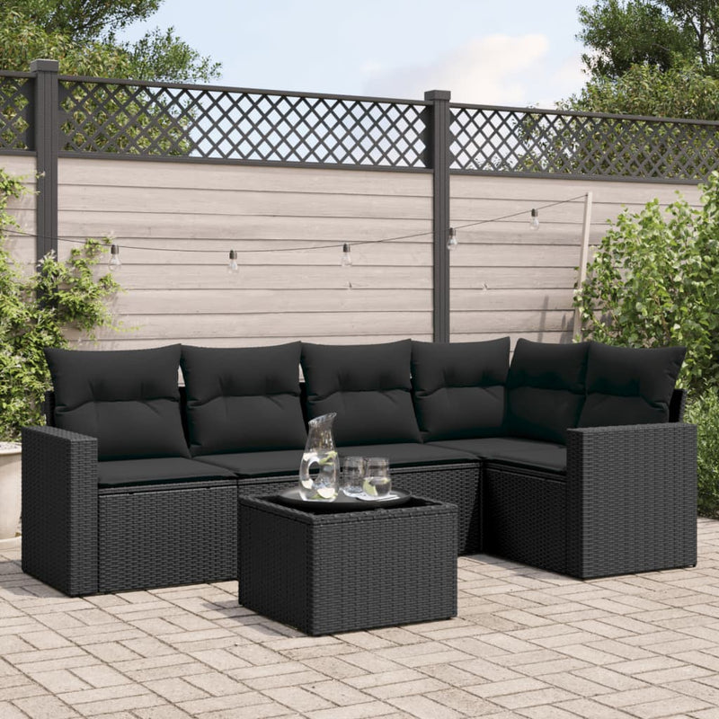 6 Piece Garden Sofa Set with Cushions Black Poly Rattan Payday Deals