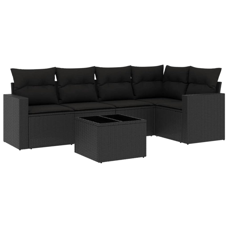 6 Piece Garden Sofa Set with Cushions Black Poly Rattan Payday Deals