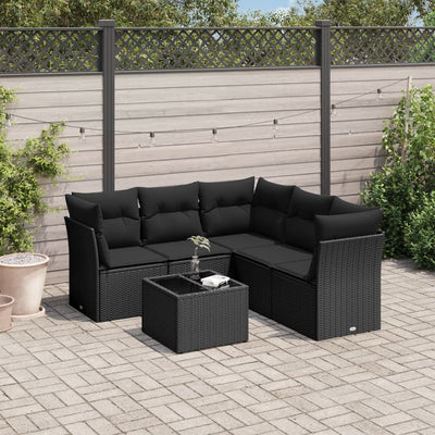 6 Piece Garden Sofa Set with Cushions Black Poly Rattan