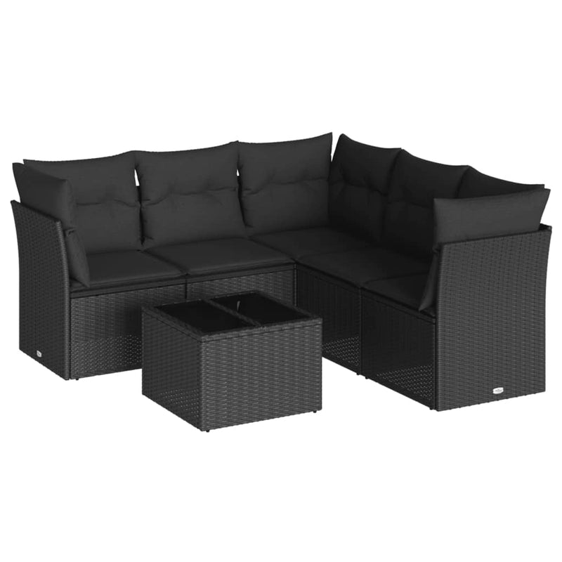 6 Piece Garden Sofa Set with Cushions Black Poly Rattan Payday Deals