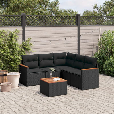 6 Piece Garden Sofa Set with Cushions Black Poly Rattan