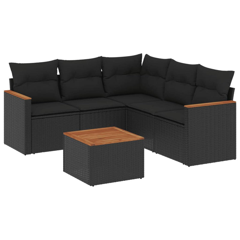 6 Piece Garden Sofa Set with Cushions Black Poly Rattan Payday Deals