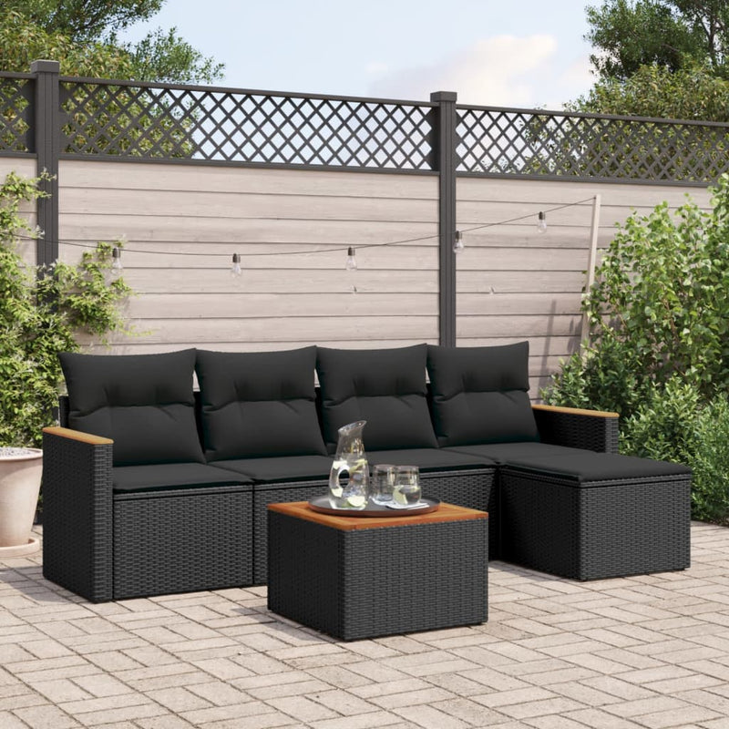 6 Piece Garden Sofa Set with Cushions Black Poly Rattan Payday Deals