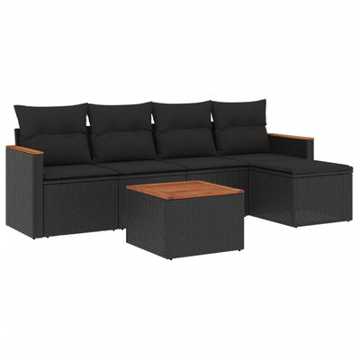 6 Piece Garden Sofa Set with Cushions Black Poly Rattan Payday Deals