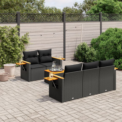 6 Piece Garden Sofa Set with Cushions Black Poly Rattan