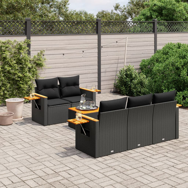 6 Piece Garden Sofa Set with Cushions Black Poly Rattan Payday Deals