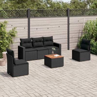 6 Piece Garden Sofa Set with Cushions Black Poly Rattan