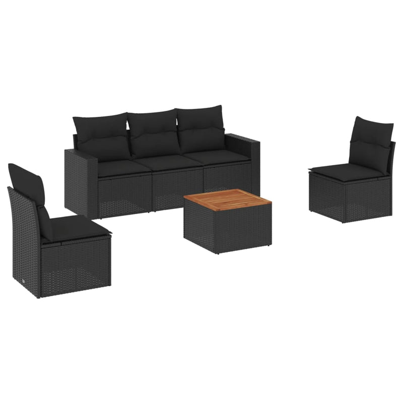 6 Piece Garden Sofa Set with Cushions Black Poly Rattan Payday Deals