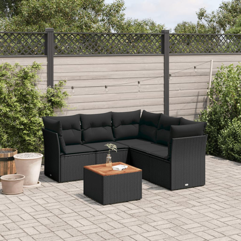 6 Piece Garden Sofa Set with Cushions Black Poly Rattan Payday Deals