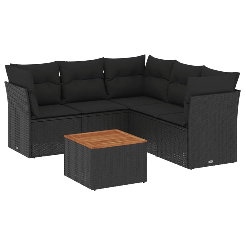 6 Piece Garden Sofa Set with Cushions Black Poly Rattan Payday Deals