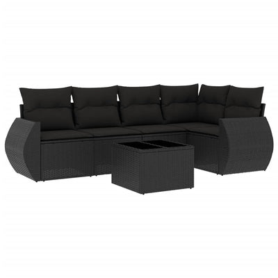 6 Piece Garden Sofa Set with Cushions Black Poly Rattan Payday Deals